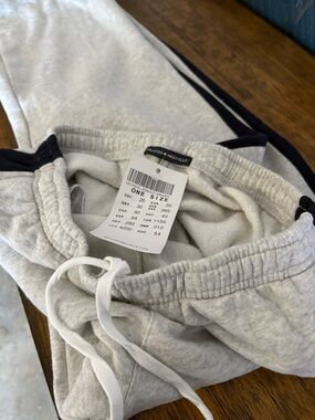 Brandy Melville Light Gray Kids Sweatpants with Navy Side Stripe